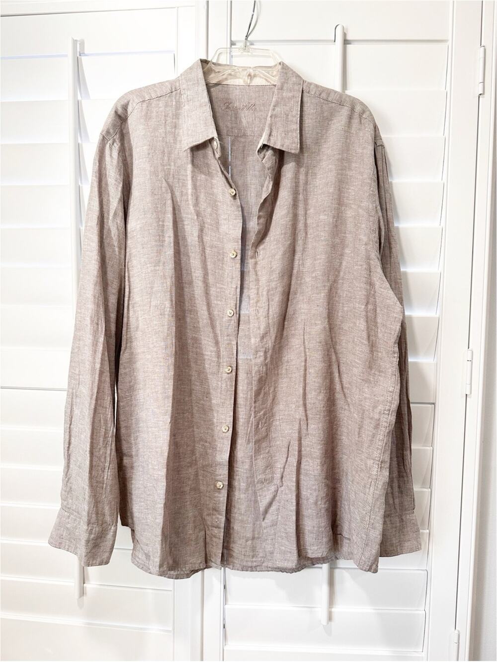 Tasso Elba Linen Blend Button Down Shirt Mens XXL Taupe Beige Long Sleeve Casual